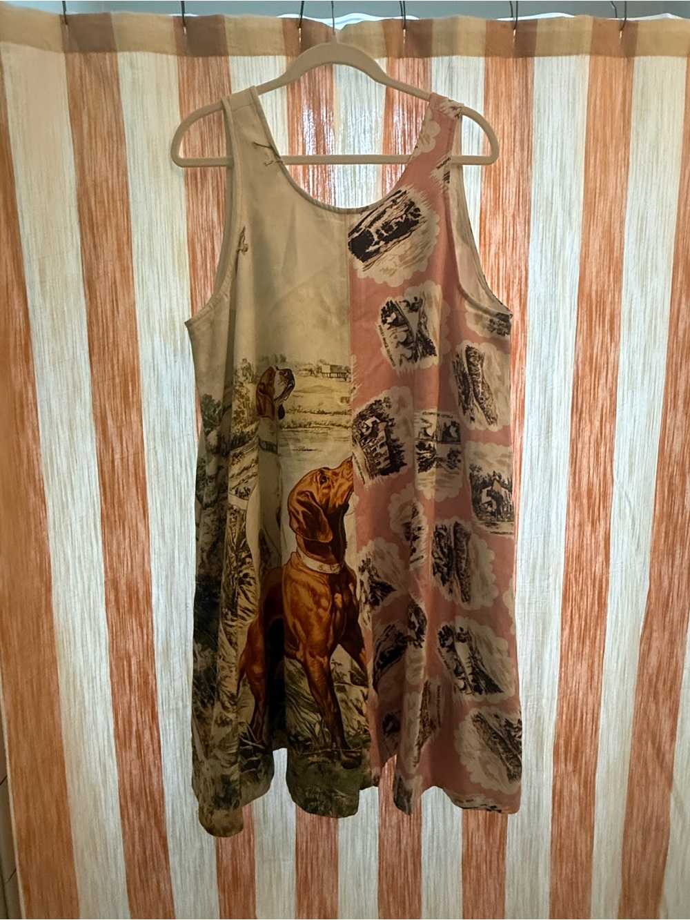Anthropologie Beige and Dusty Pink Dog Print Tank Dress - Picture 2 of 6